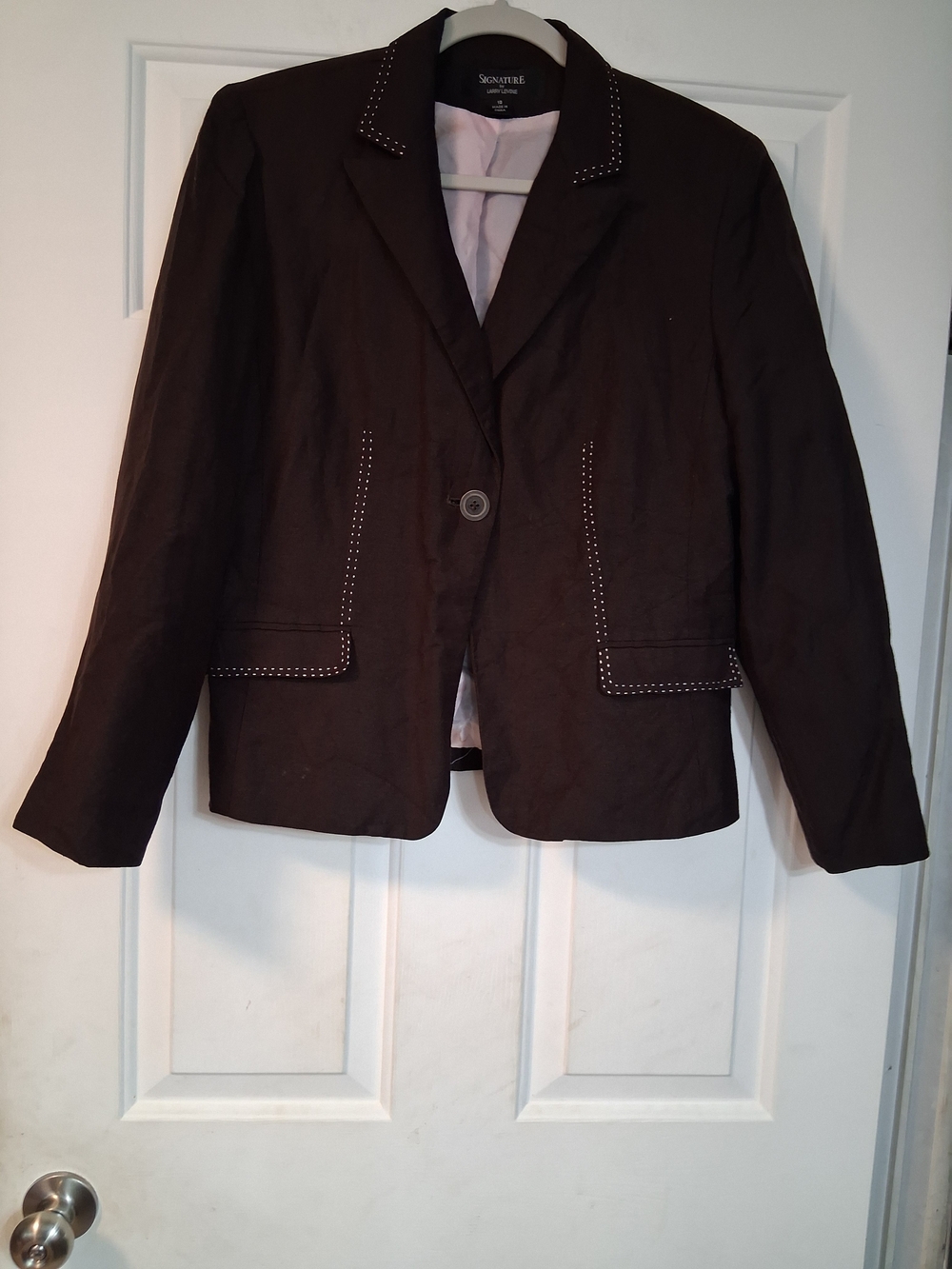Signature by Larry Levine Brown Stud-Trim Single-Button Blazer 10